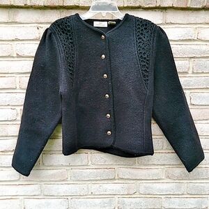VINTAGE Black Wool Button-down Sweater
